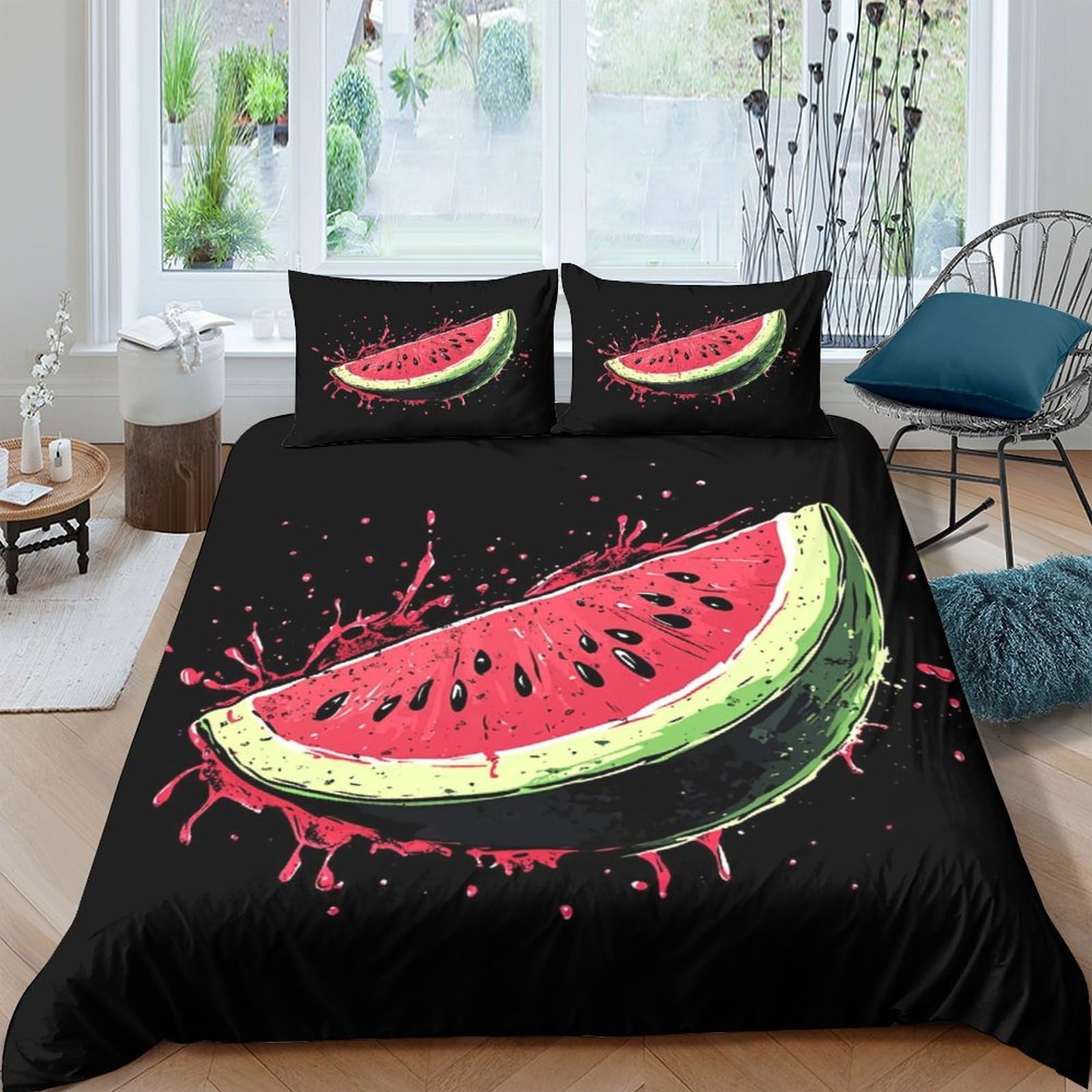 Ctjqhvkz Style-7 3D Printed Watermelon Splash Fitted Sheet Microfiber Soft Black Fruit Art Mattress Cover For Bedroom Dorm Decor Single（135X200cm）