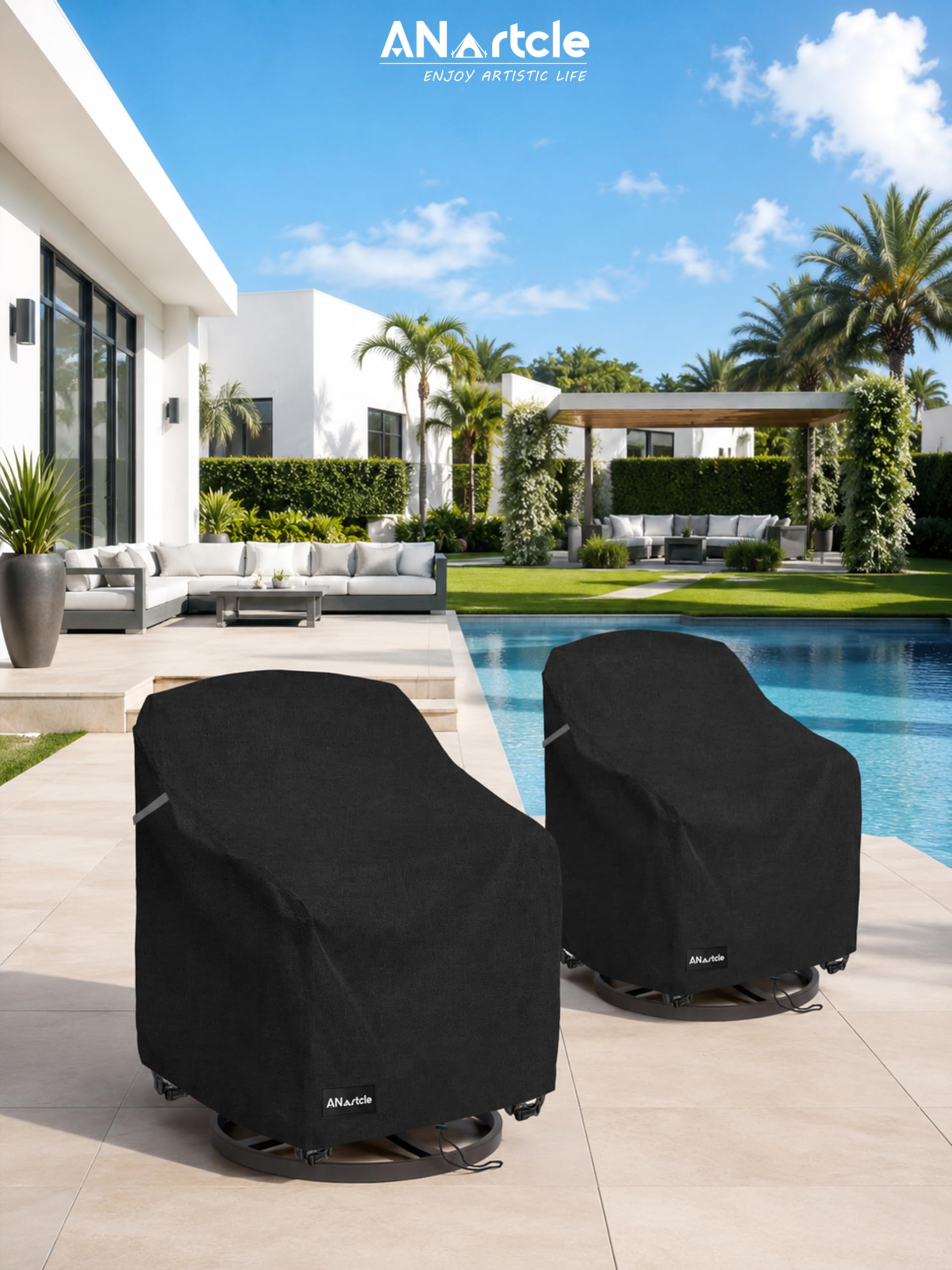 ANartcle Lot de 2 housses de chaise pivotantes imperméables et résistantes pour meubles d'extérieur (76,2 x 86,4 x 97,5 cm) - Noir.
