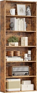 IRONCK 6-Tier Industrial Bookcase 70" Tall Vintage Brown Bookshelf - Sturdy MDF Storage Display for Home Office Living Room