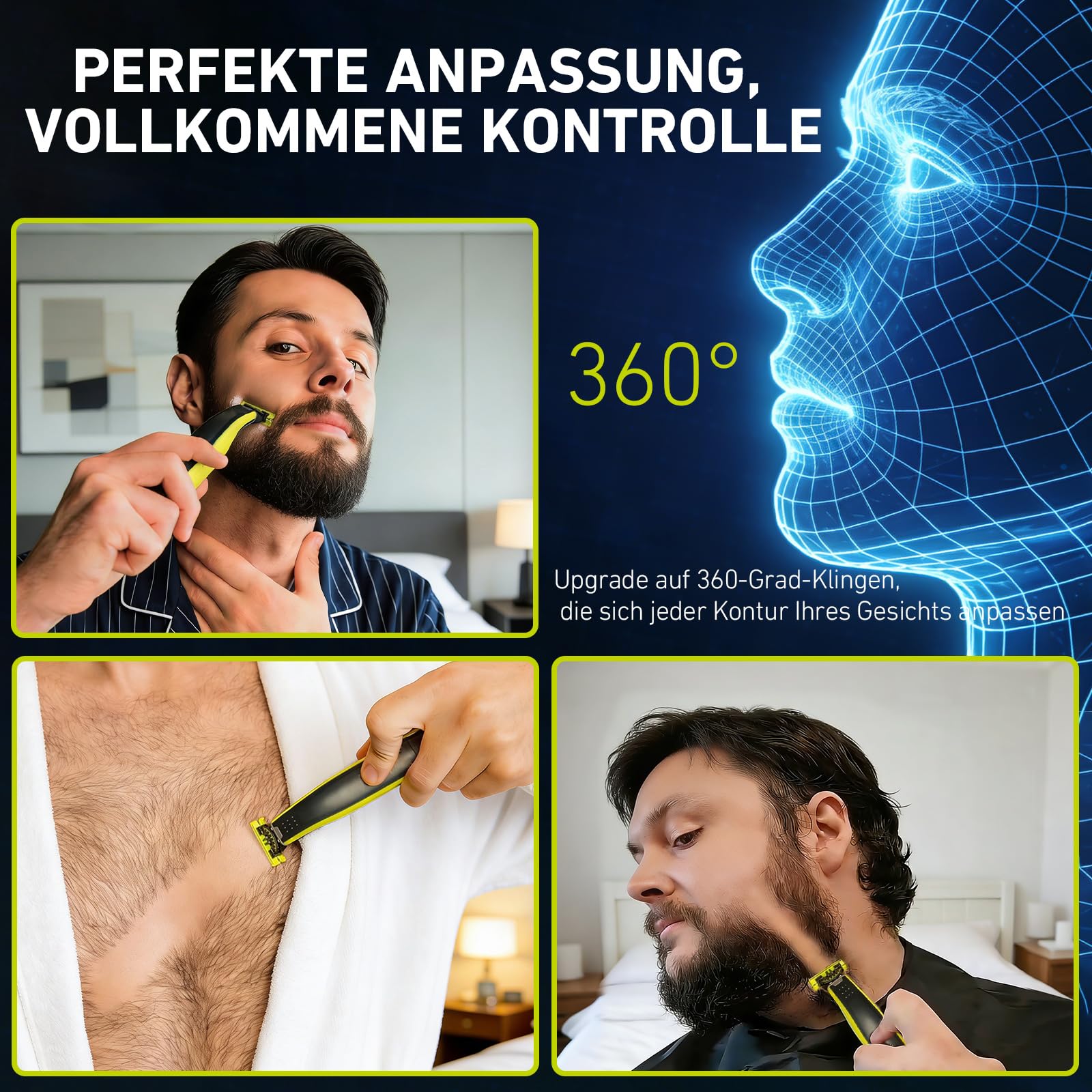 3 Stück 360° Ersatzklingen für Philips OneBlade & OneBlade Pro – Bruchsicher mit Rotationskopf für Gesicht & Körperrasur