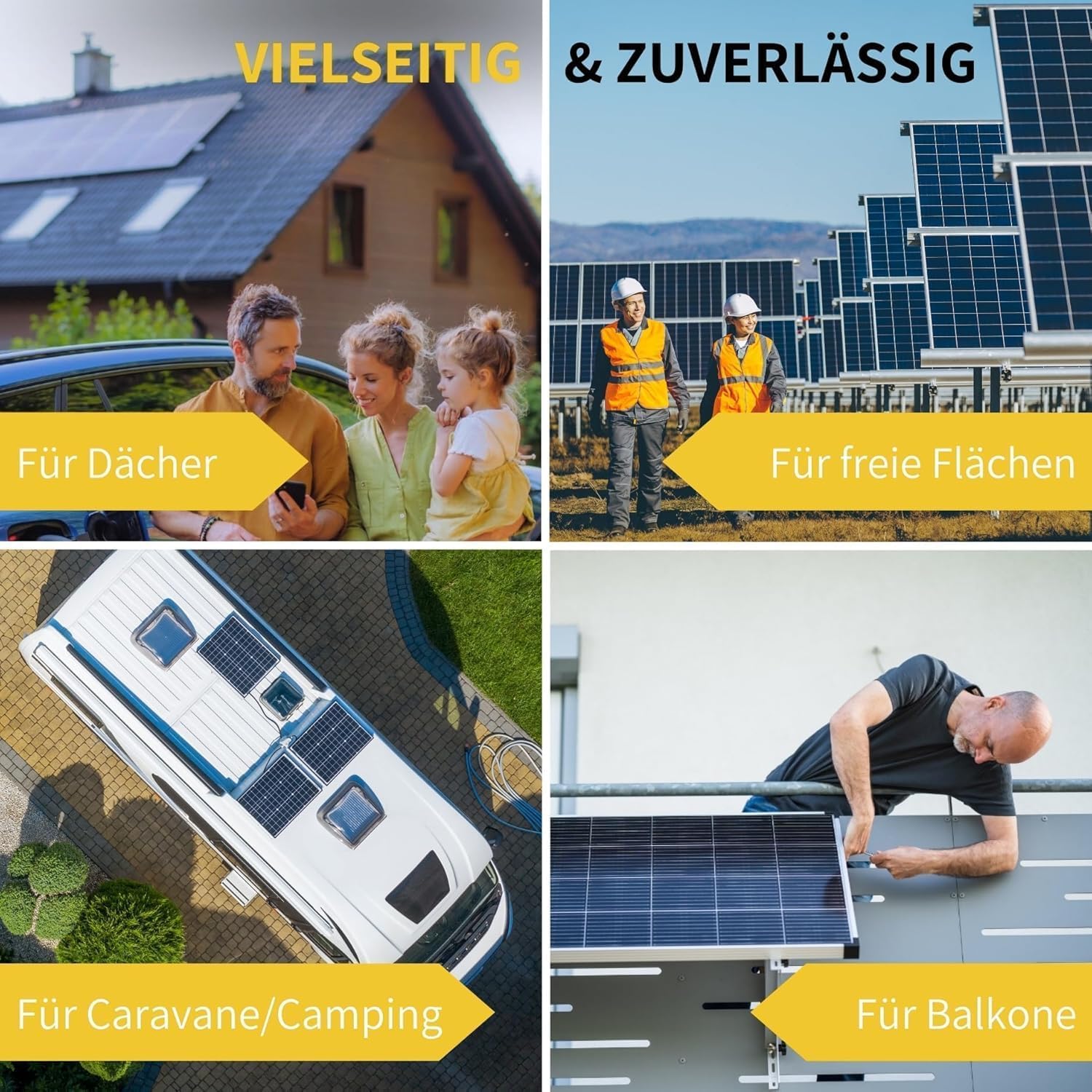 Solar Halterung Ziegeldach I Set für 4 PV Module 30-40mm I Solarmodul Halterung Balkonkraftwerk I Solarmodulbefestigungsset für Ziegeldächer aus Edelstahl 1.4301