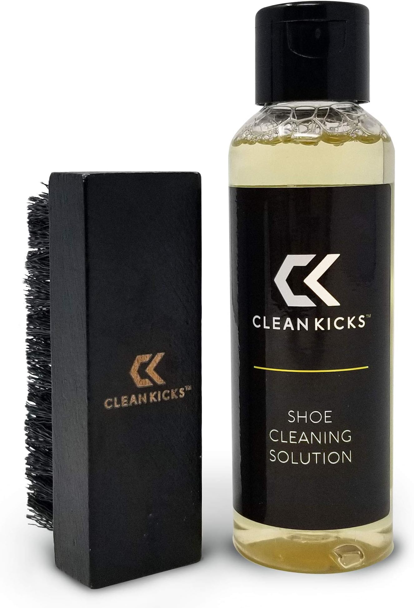 CleanKicks Shoe Cleaner Kit - Solution & Brush Bundle | Intended for Leather, Mesh, Rubber, Shoe, Sneaker, Boot, Cleat, Heel Care | Essential & Easy To Use | Golf, Tennis, Gym, Running