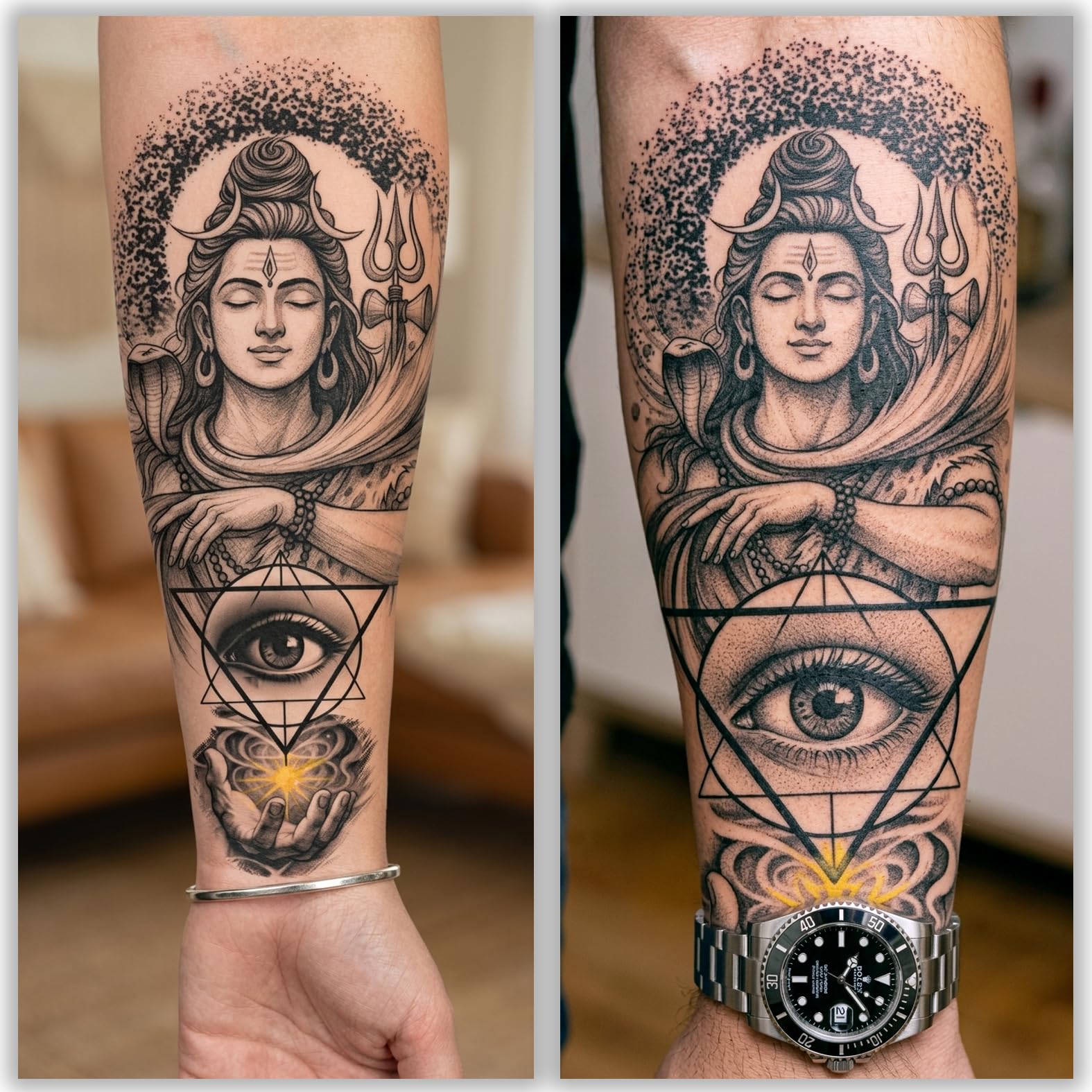 Realistic Look Temporary Tattoo, Lord Shiva Mahadev with Third Eye Trinetram and Trishul Snake Design, Black and Yellow Aura, Forearm Biceps Style Tattoos Sticker For Unisex(R-023)-picture-15