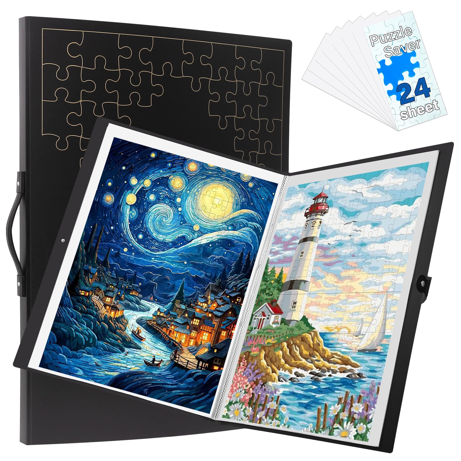 Extra Large Puzzle Storage Folder Keeper with 24 Puzzle Glue Sheets, Puzzle Frame Accessories for Puzzle Organizers and Storage, Dustproof Puzzle Keeper, Gift for Jigsaw Enthusiasts