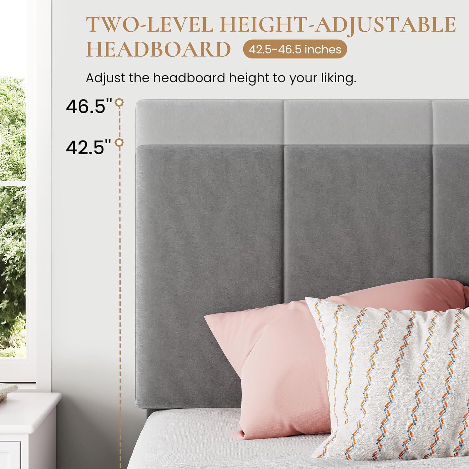 SHA CERLIN King Size Lift Up Storage Bed Frame, Adjustable Headboard, Hydraulic Support, Velvet Upholstered, Easy Installation, No Box Spring Needed, Gray