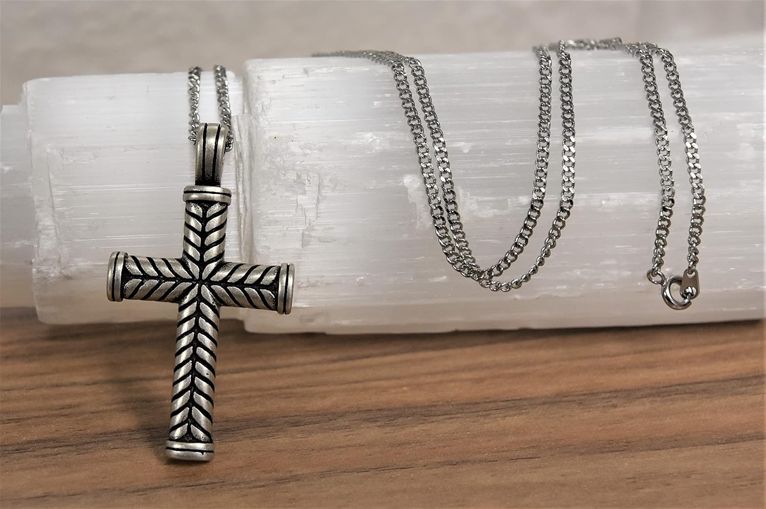 Boston Bay Men's 2" Textured Rope Cross Pendant Necklace – Waterproof 316L Oxidized Stainless Steel on 24" Chain, Cable-Inspired Design - Image 3