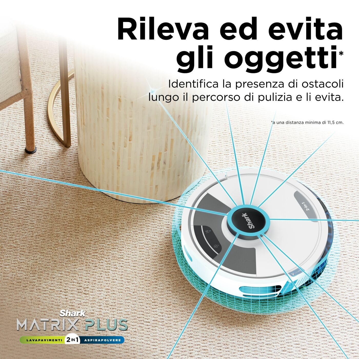 Shark Matrix Plus 2 in 1 Aspirapolvere Robot Lavapavimenti, Mappatura LiDAR e Edge Cleaning, Tappeti, Pavimenti e Animali Domestici, Antiallergeni, Ricarica Automatica, Wi-Fi e App con Alexa, Bianco