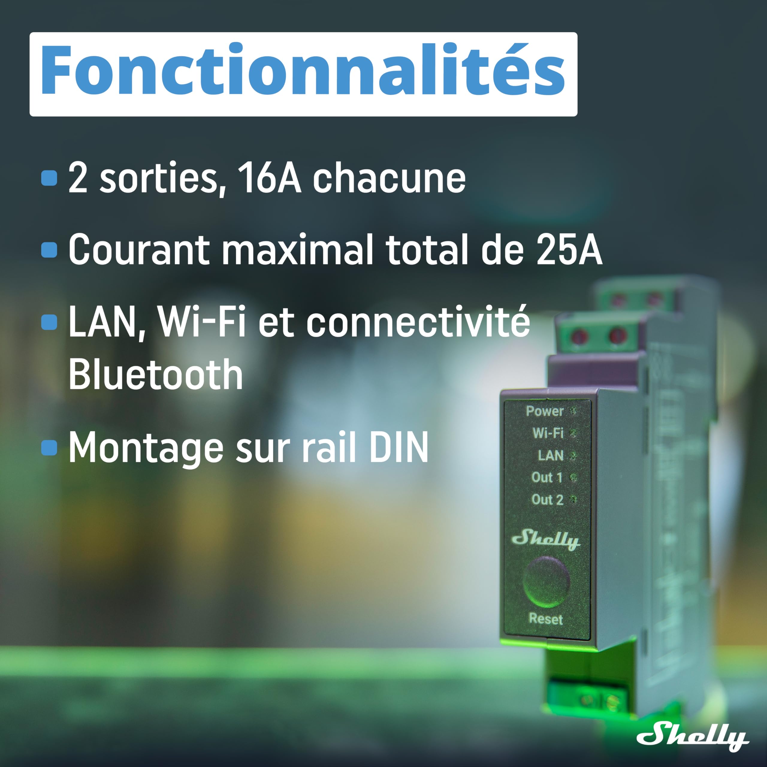Shelly Pro 2 - Interrupteur connecté sur rail DIN, Commutateur W-Fi, LAN Biphasé - 25 A, Contacts secs, Contrôle à distance Éclairage, app iOS, Android, Compatible avec Alexa, Google Home, SmartThings