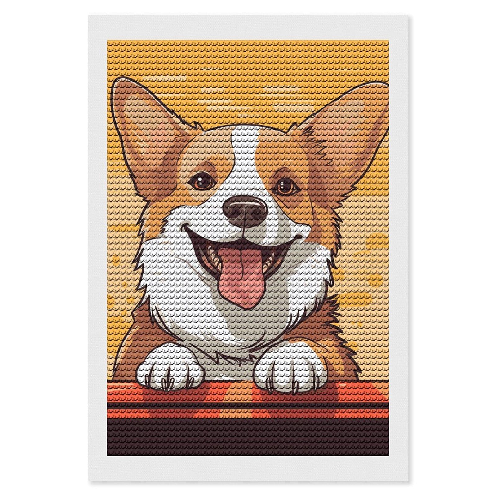 NONHAI Diamond Painting Kits for Adults - DIY Diamond Art Kits for Beginners - Full 5D Paint Drill Diamond Dots Paintings- Cute Corgi Dog Diamonds Pictures Gem Art and Craft Wall Decor 8"x12"