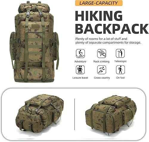 Miniatura 2 de Mochila impermeable que acampa que camina 70L100L Molle mochila grande Daypack para viajar, Verde Ruin, Mochilas Daypack