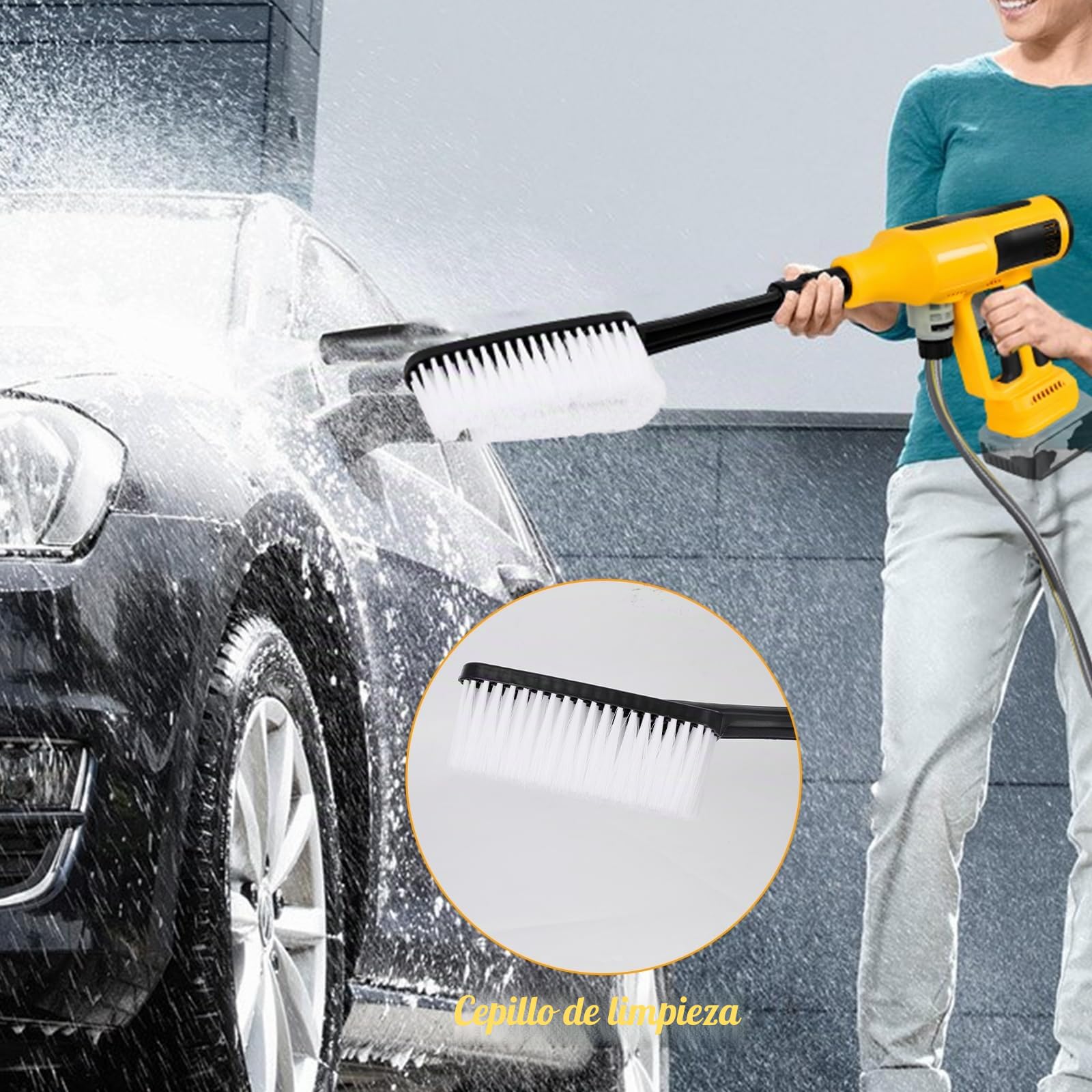 Hidrolimpiadora sin Cable Compatible con batería Dewalt 20V, 700 PSI Hidrolimpiadora portátil de Mano con cañón de Espuma con Boquilla 6 en 1 para Limpieza de Suelos de Coches y Paredes (sin batería)