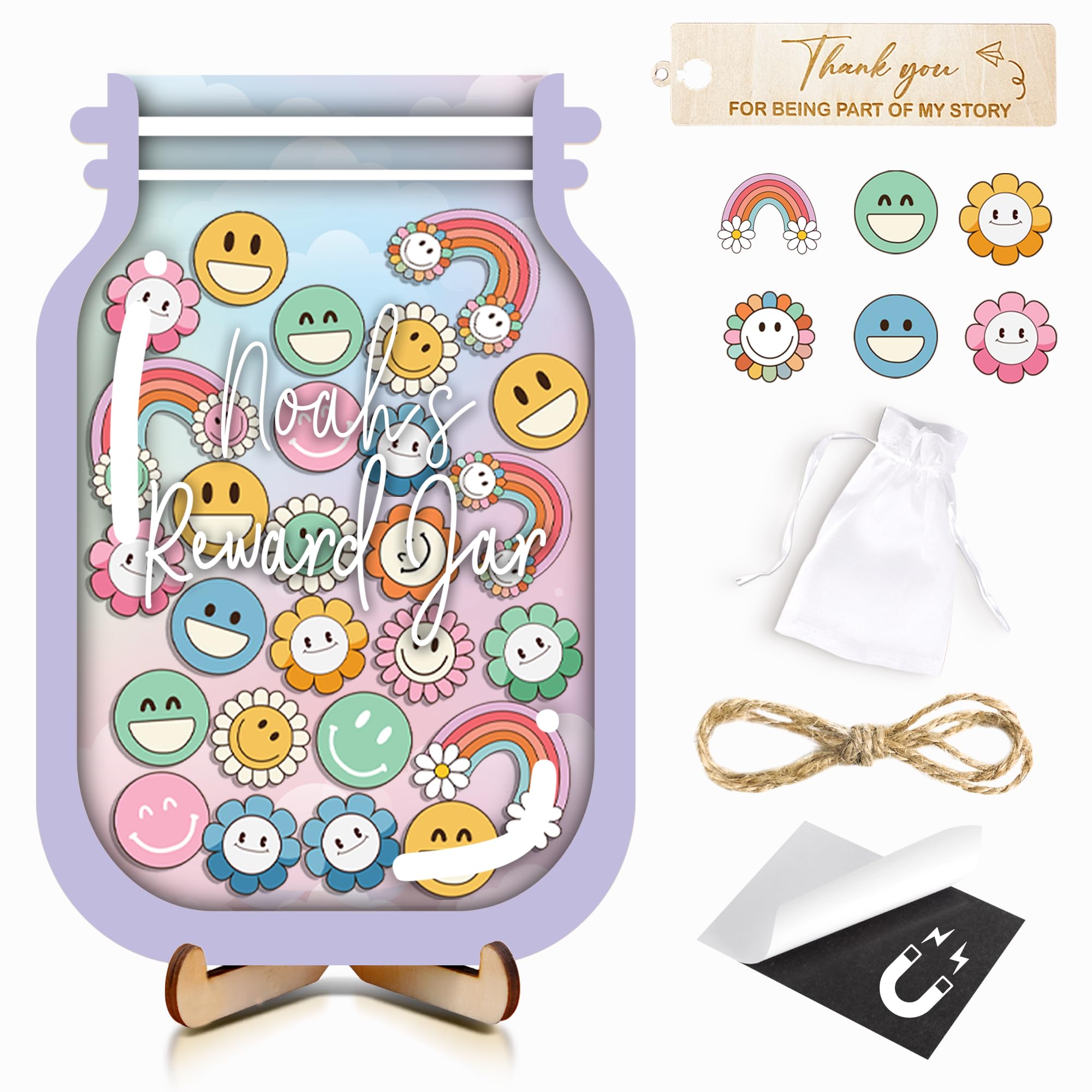 Personalized Magnetic Reward Jar Colorful for Kids, Magnetic Tokens Good Behavior Chart with Bookmark, Positive Reinforcement System for Toddlers, Back to School Gift Idea, Classroom Decor