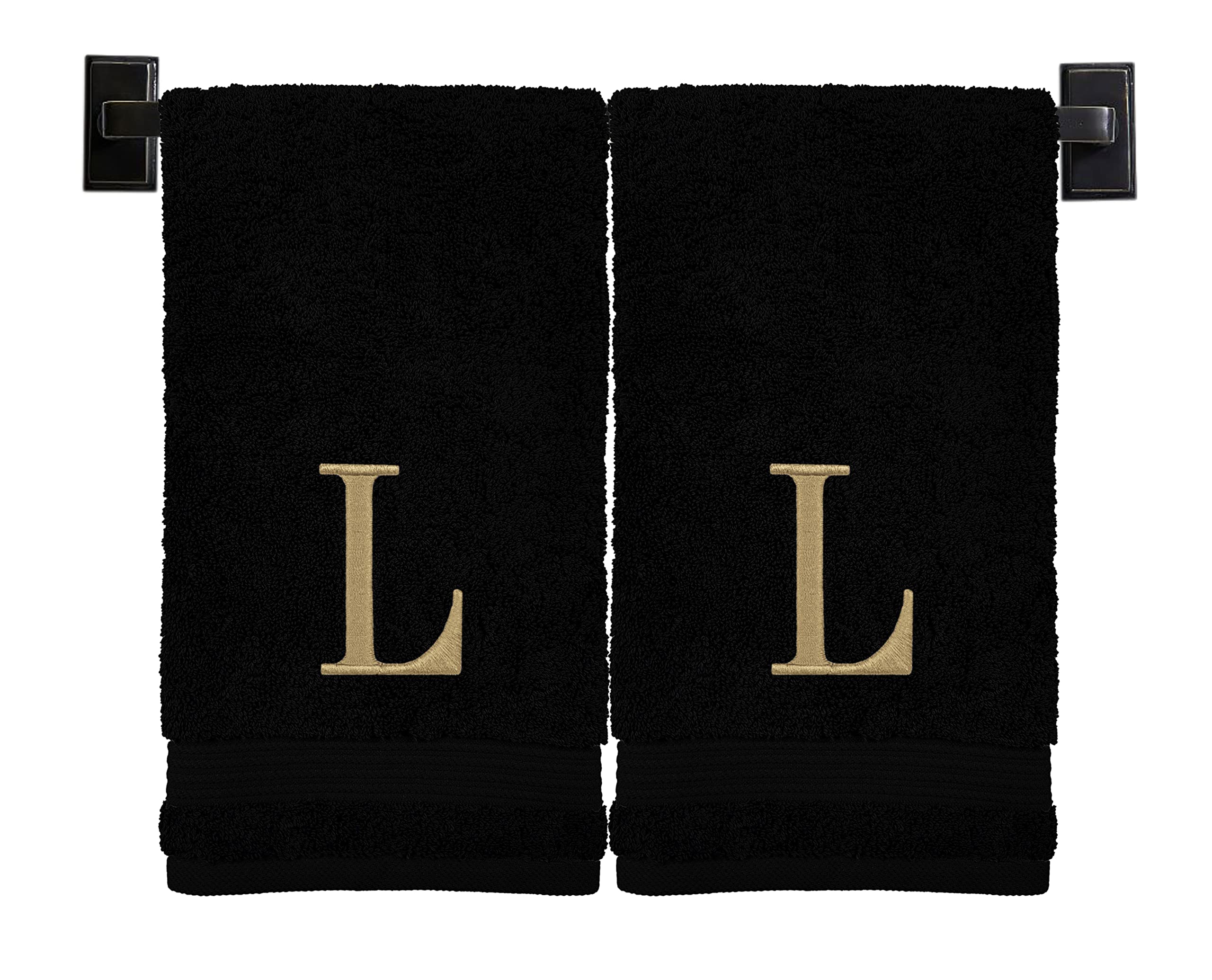 Custom Luxury Towels Black Hand Towels for Bathroom with Monogram | Luxury Cotton Turkish Towels | Embroidered in USA | Set of 2 | Choose Set Color