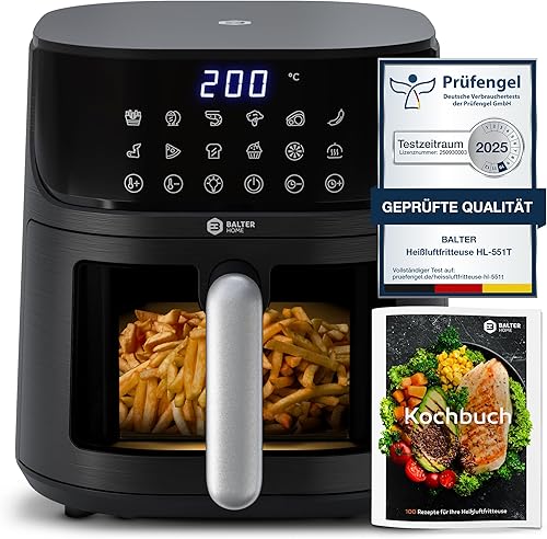 Balter Heißluftfritteuse Airfryer, 5,5 L, Friteuse Heissluftfritteuse XXL mit Si