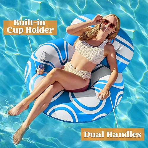 Miniatura 2 de Sloosh Tumbona inflable para piscina, flotadores de piscina, sofá de aire inflable con respaldo grande, tubos de río resistentes, flotador de agua