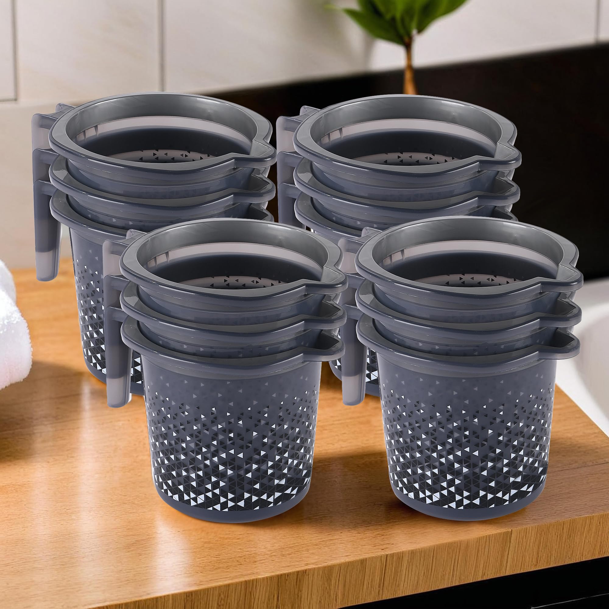 Kuber Industries Pack of 12 Multi-Functional 1.5 Liter Plastic Mug for Bathroom | Durable for Daily Use in Bathrooms | Lightweight Bathing Mug for Rinsing and Showering | Tinted Print - Black