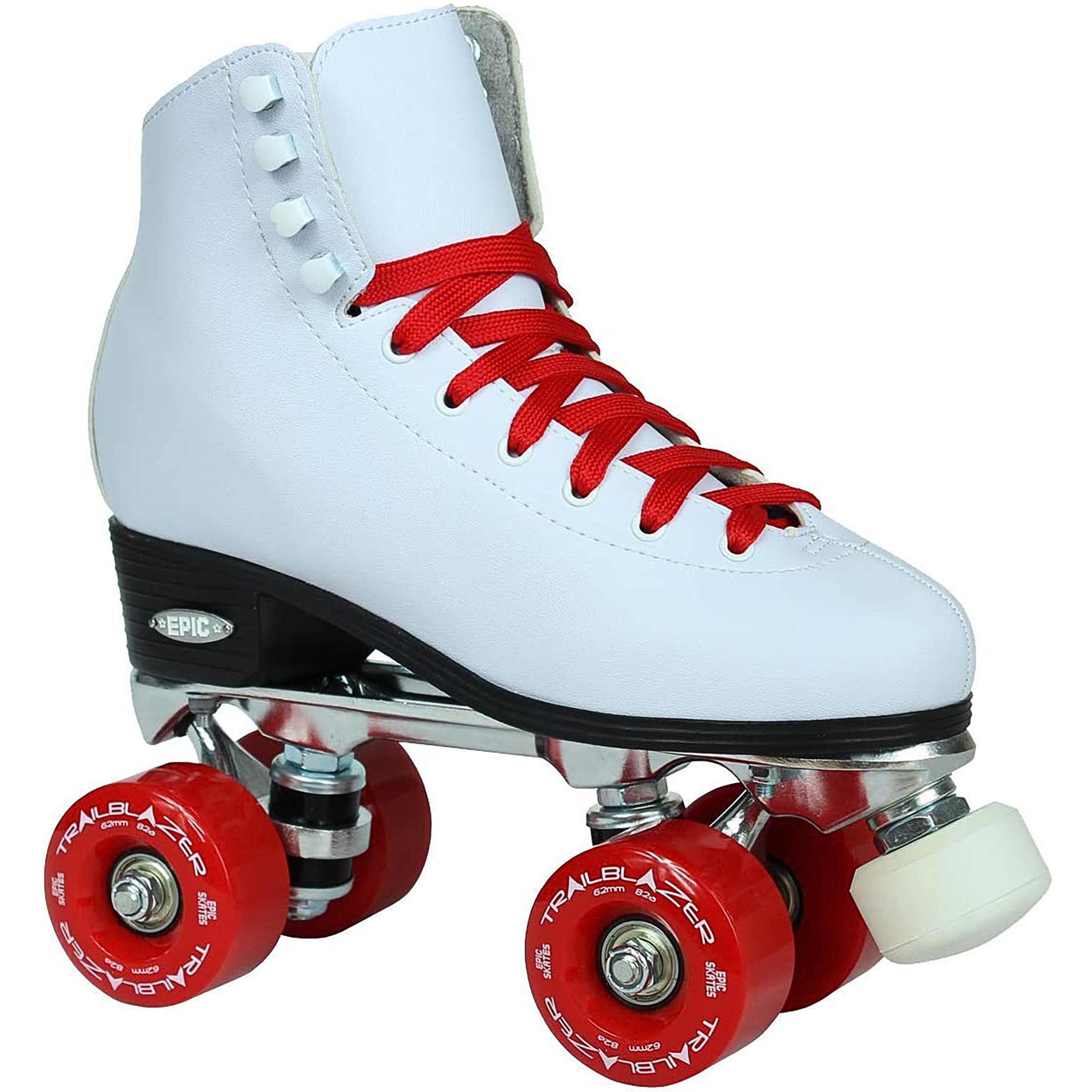 Epic Skates Classic High-Top Quad Roller Skates with Red Wheels, Ladies 9