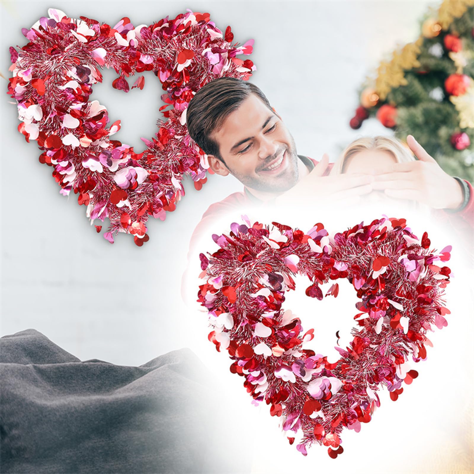 Ghirlanda a forma di cuore per San Valentino, ghirlande rosse e rosa con amore da appendere, per San Valentino, ghirlanda da appendere per interni ed esterni, finestre, pareti, porte d'ingresso,