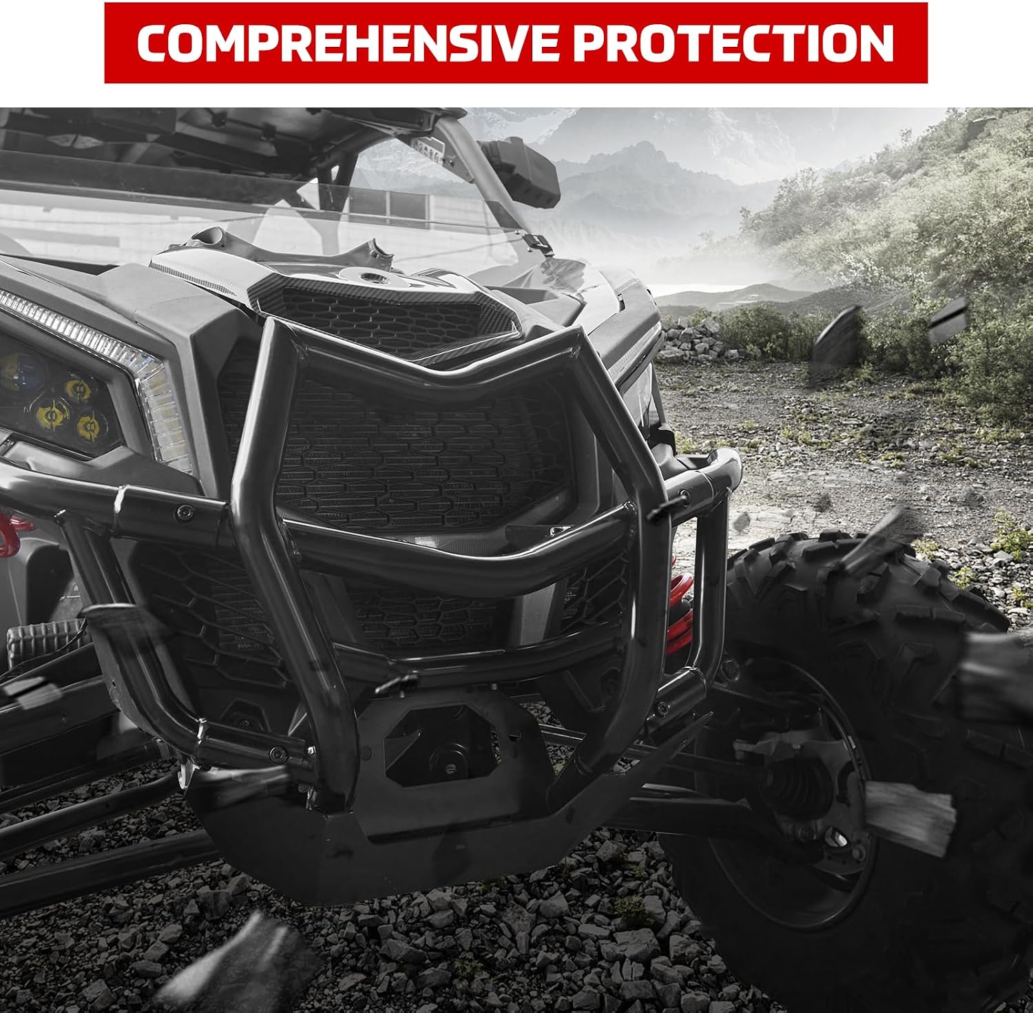 Front Bumper for Can-Am Maverick X3, Combined Front Guard Black Heavy Duty Steel Tube Brush Guard Protector for Maverick X3 Max Turbo R RR 2017-2026 Accessories, Replace OEM #715002878