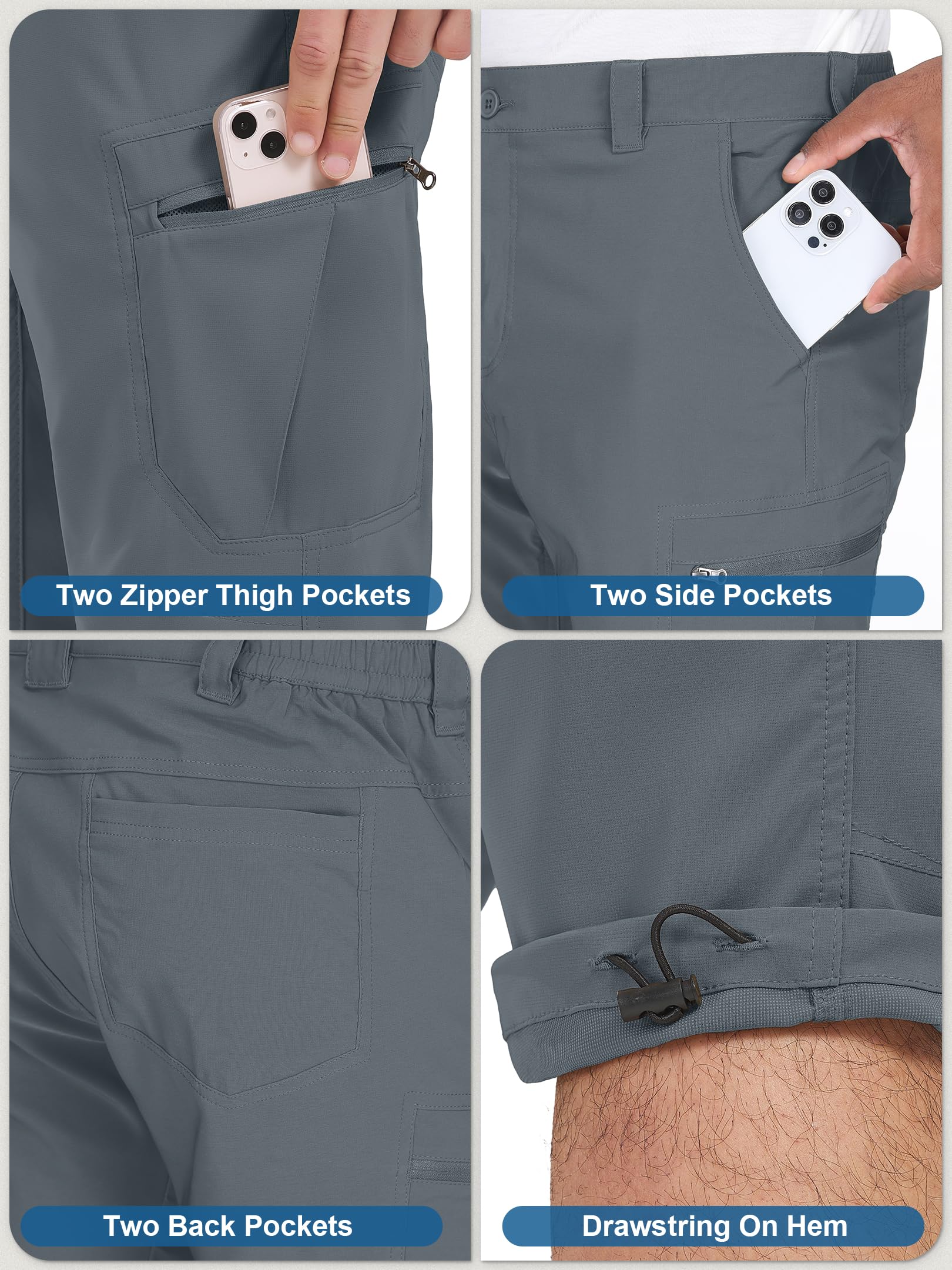 Jawtut Men's Cargo Shorts Hiking Stretch Quick Dry Long Shorts 3/4 Capri Pants Lightweight Outdoor Golf Short Tactical Shorts for Men (6232 Grey 30)