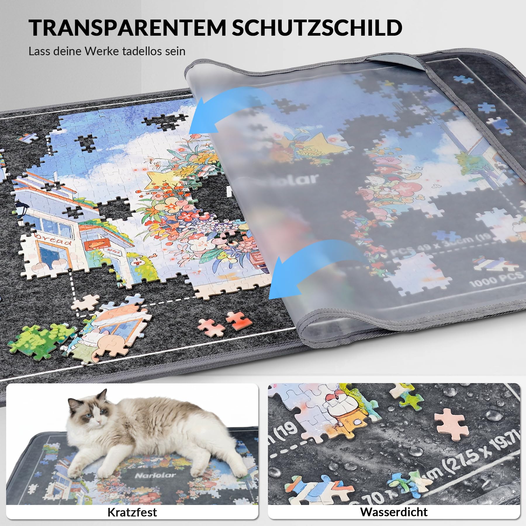 Nariolar Faltbares Puzzlebrett – Mit verstellbarem Ständer und schützender Abdeckung für bis zu 1000 Puzzlestücke