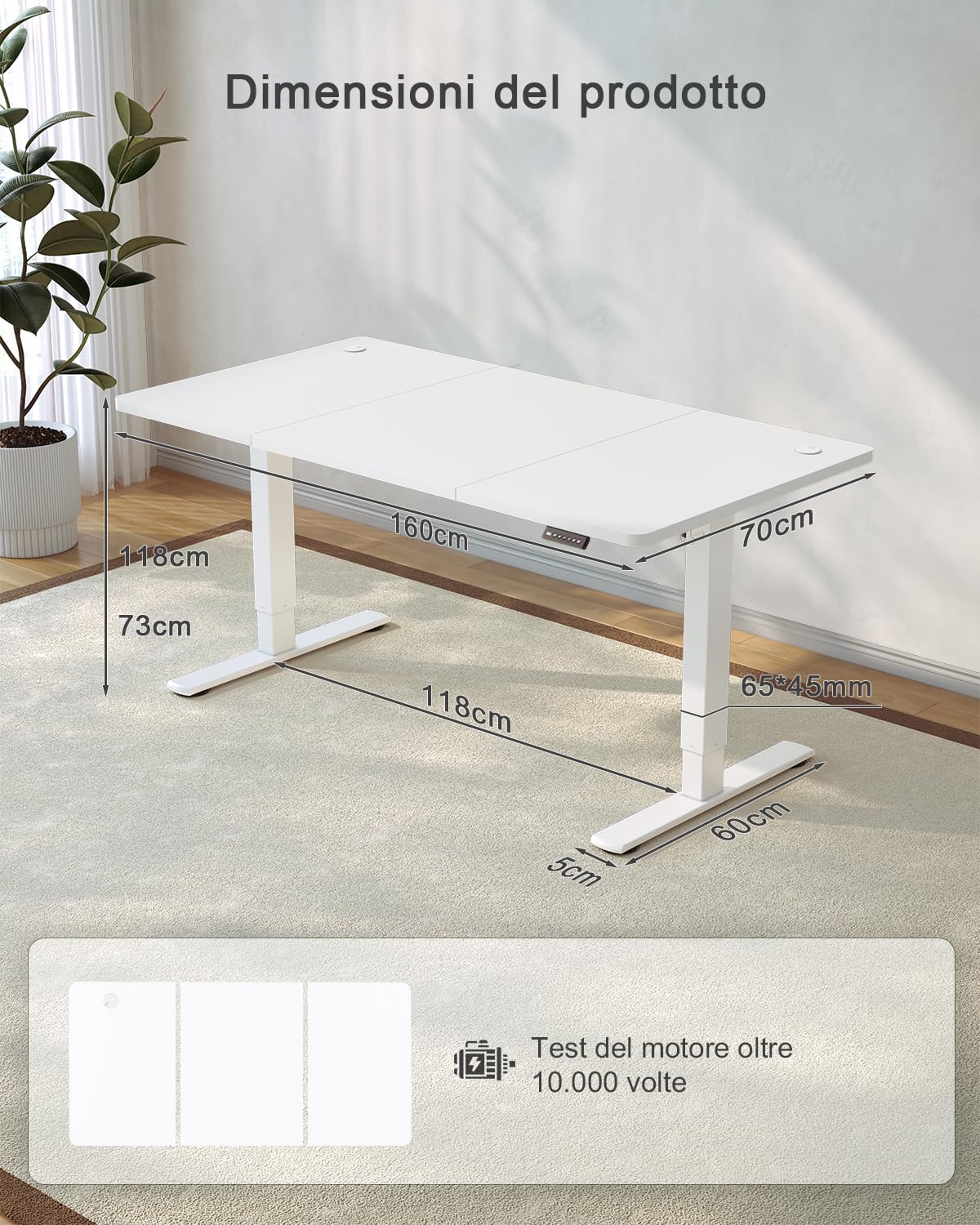 JUMMICO Scrivania Regolabile In Altezza Elettrica,160 x 70 cm,Pannello 6 Tasti Con 4 Memorie Di Altezza E Porta USB,Scrivania Da Computer Bianca,Avviso Di Pausa Per Sedentarietà