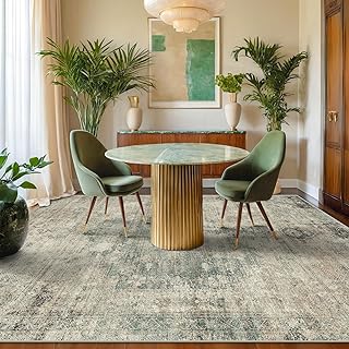 Tan and Moss Rugs for Dining Room - Neutral Abstract Faded Patterned Acc...