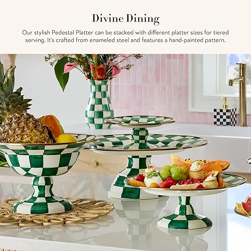 Miniatura 26 de MACKENZIE-CHILDS - Fuente de pedestal esmaltada, soporte redondo para pasteles, tamaño miniatura, Courtly Check - a cuadros negros y blancos Chequeo