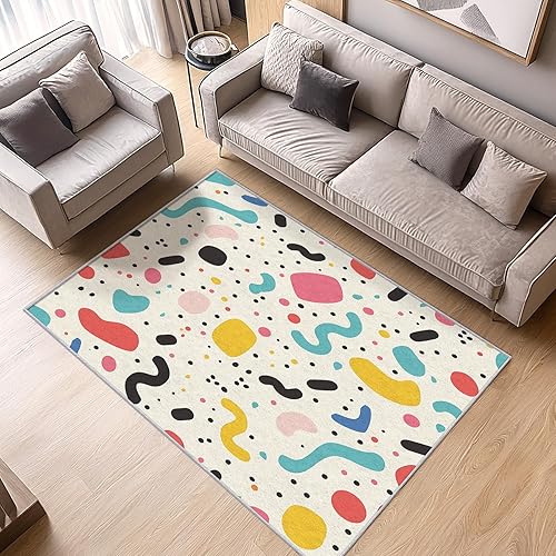 70s Rug 8x10 - Memphis 80s 70s Rug, 3x4 Rug, Retro Geometric Area Rug & Room Decor, Abstract Colorful Carpet & Home Decor, Washable Non Slip Anti