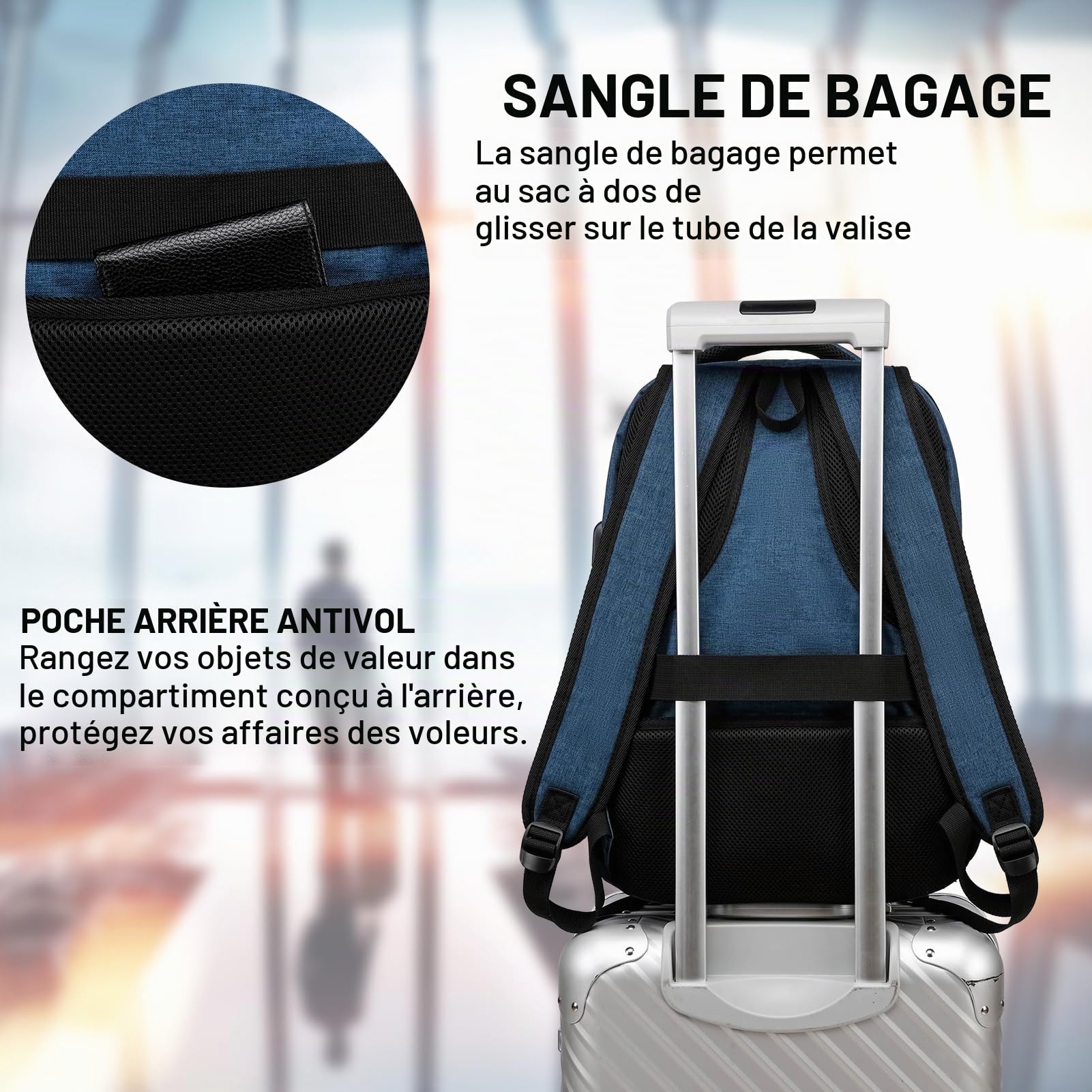 Sac a Dos Homme, Sac à Dos Ordinateur Portable 15.6 Pouces avec USB Charging Port Imperméable Antivol, Sac a Dos Ecole pour Loisir, College, Affaire