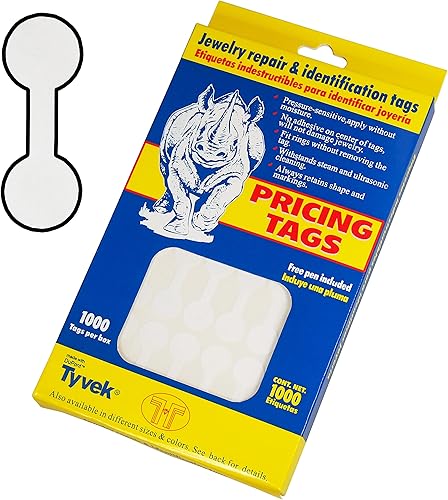 N 'icePackaging - 1000 unidades - Tyvek White Barbell Jewelry Etiquetas de precio (1.38 pulgadas x .5 pulgadas) - para ventas/limpieza/mercado