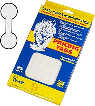 NicePackaging - 1000 Qty - Tyvek White Barbell Jewelry Price Tags 1.38" x .5" for Sales/Cleaning/Flea Market/Consignment/Repair/Showcase