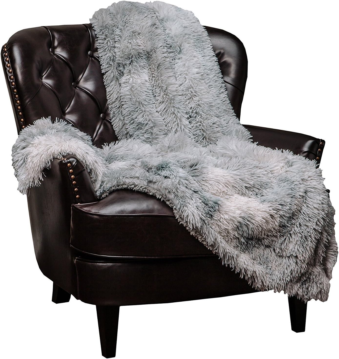 Chanasya Premium Wolf Faux Long Fur Throw Blanket - Soft, Fuzzy Throw Blanket - for Bed or Couch - 50" x 65" - Frost Tip Black