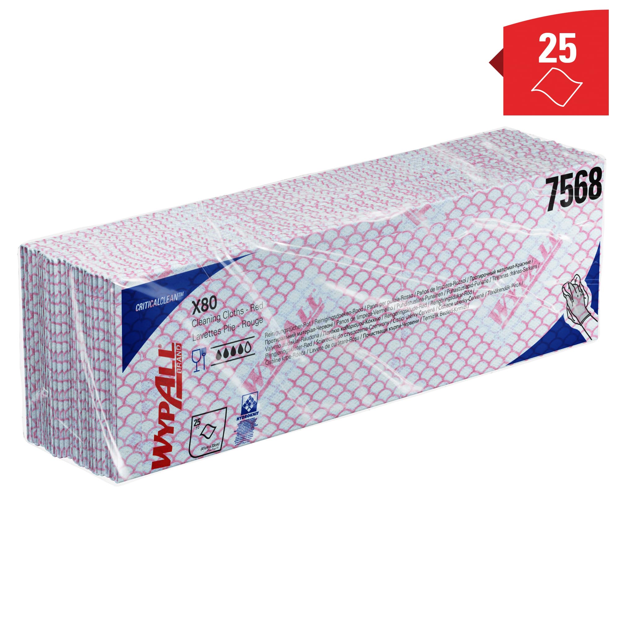 WypAll X80 Paños de limpieza codificados por colores 7568 - Paños rojos - 10 paquetes x 25 paños de limpieza de alta resistencia (250 en total)