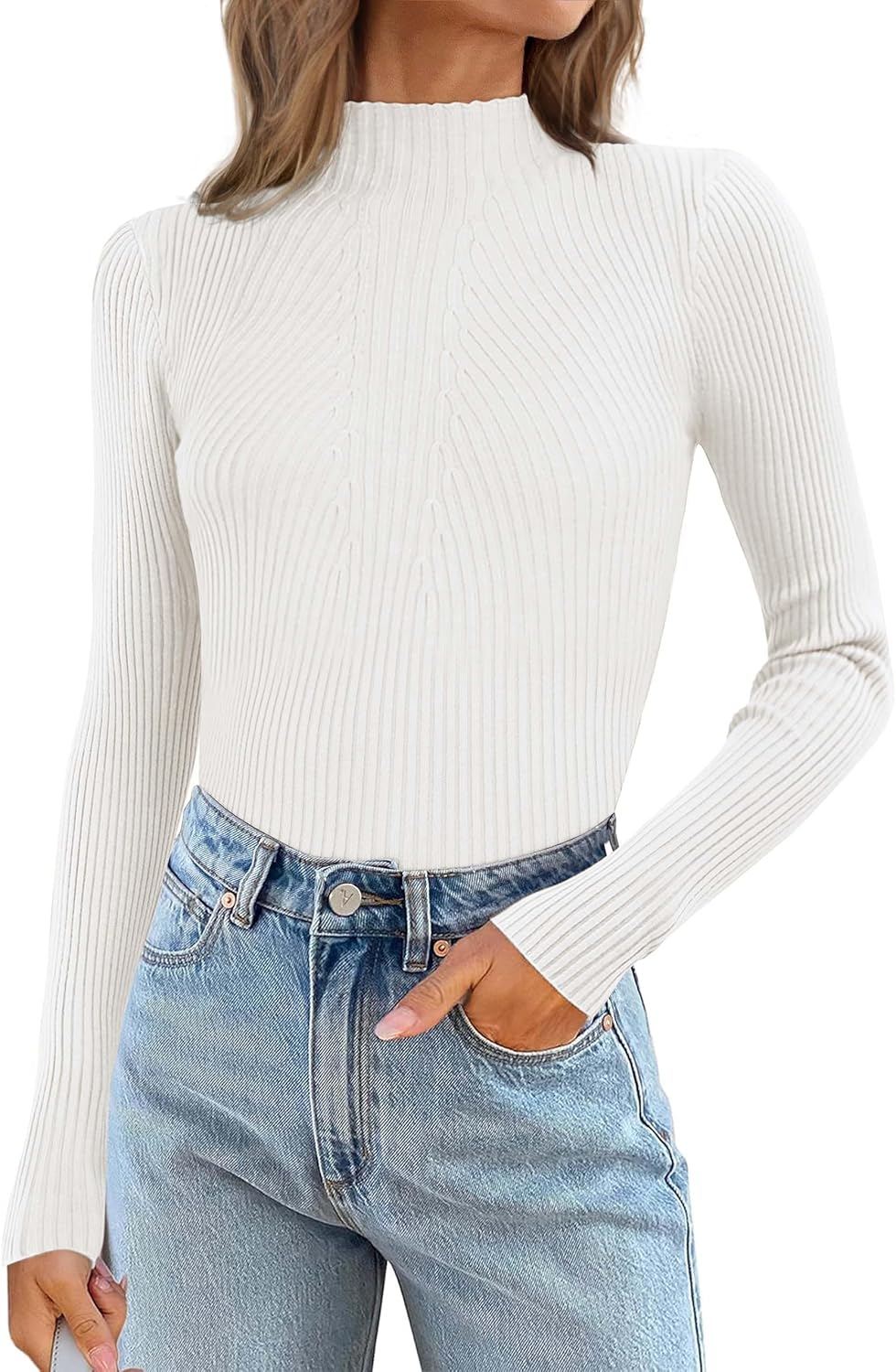 ATHMILE Women’s 2025 Fall Long Sleeve Pullover Ribbed Knit Sweater Low Mock Neck Slim Fit Basic Casual Tee Tops ATHMILE Women’s 2025 Fall Long Sleeve Pullover Ribbed Knit Sweater Low Mock Neck Slim Fit Basic Casual Tee Tops