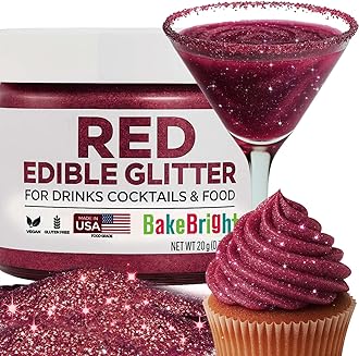 Bulk 20g Red Edible Glitter for Drinks | Premium Edible Glitter for Cakes, Cocktails, Red Cake Decorating Decorations Food Grade, Vegan, Kosher, Halal, Gluten Free - Made in USA