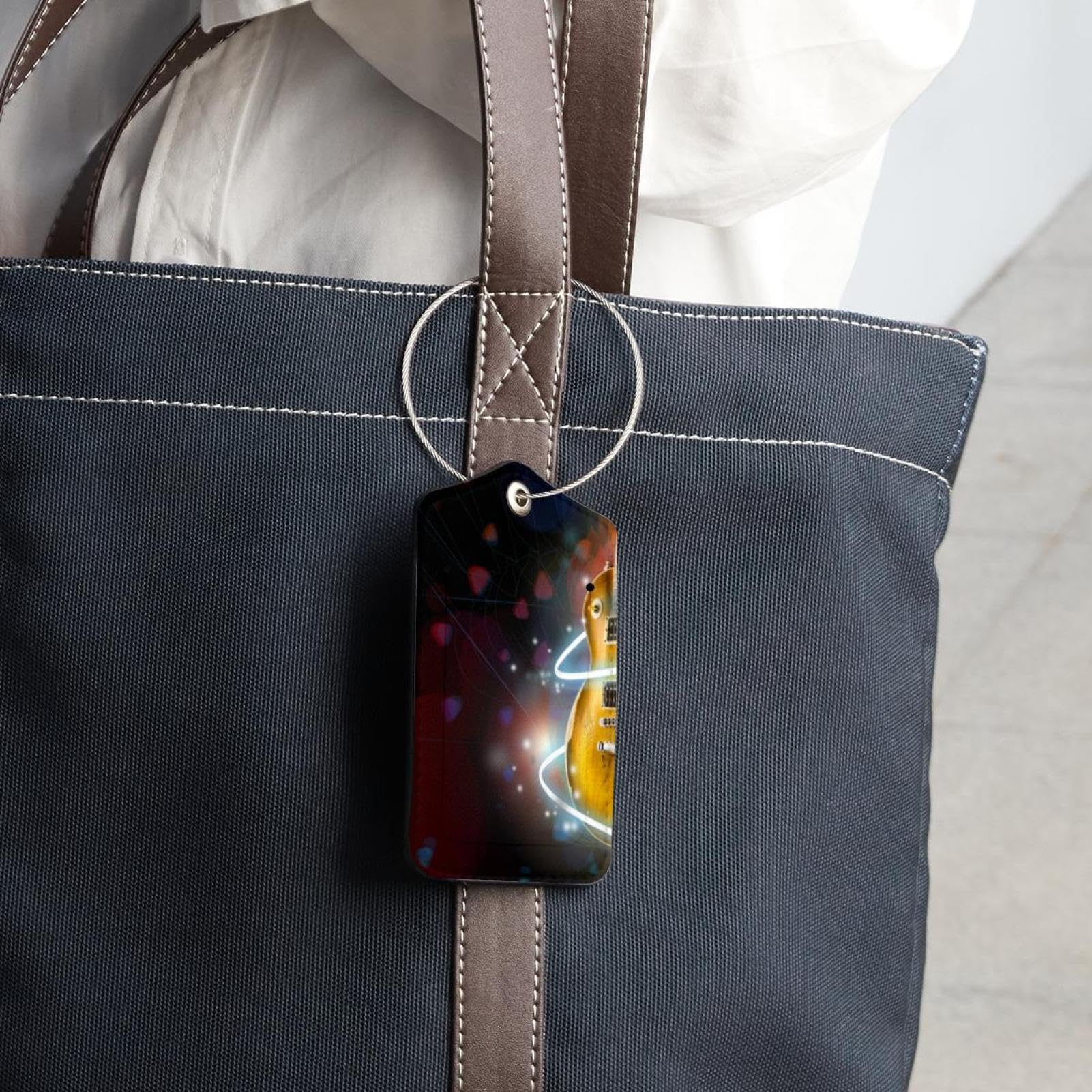 Etichette per bagagli con chitarra rock blu in pelle da viaggio