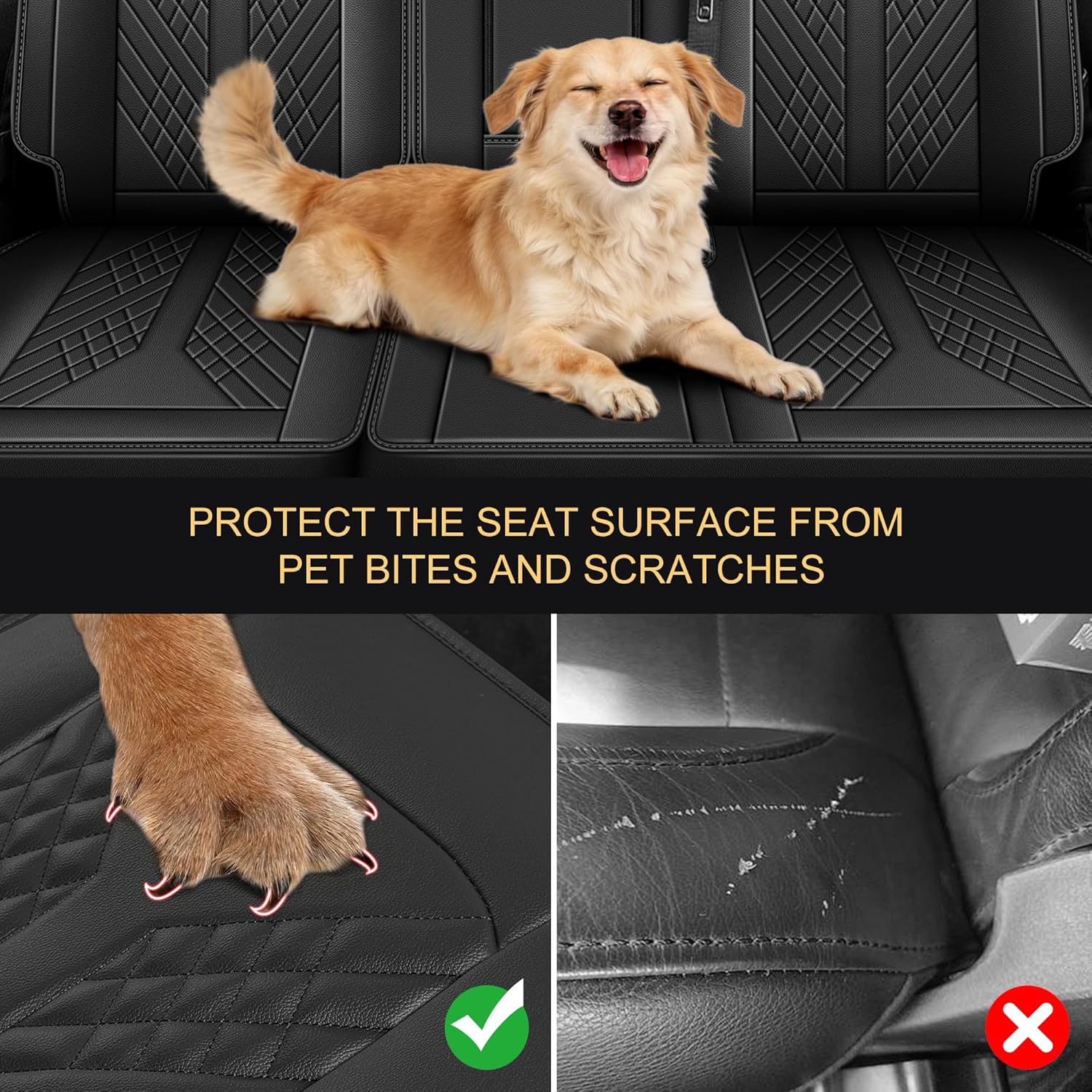 Seat Covers for Ford F150 2009-2025 2026 - F250/F350/F450 2017-2025 2026: 5 Seat Full Set Faux Leather Truck Seat Covers Car Cushion (5 Seats,Black)