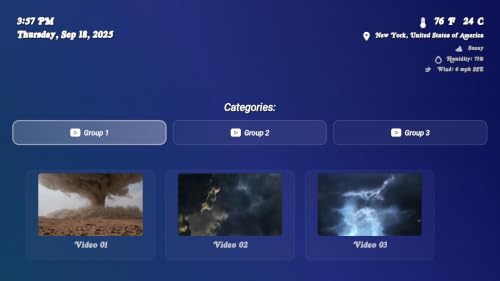 Puissante tornade TV avec sons d'orage - Ambiance sommeil avec horloge et prévisions en direct – vue 2