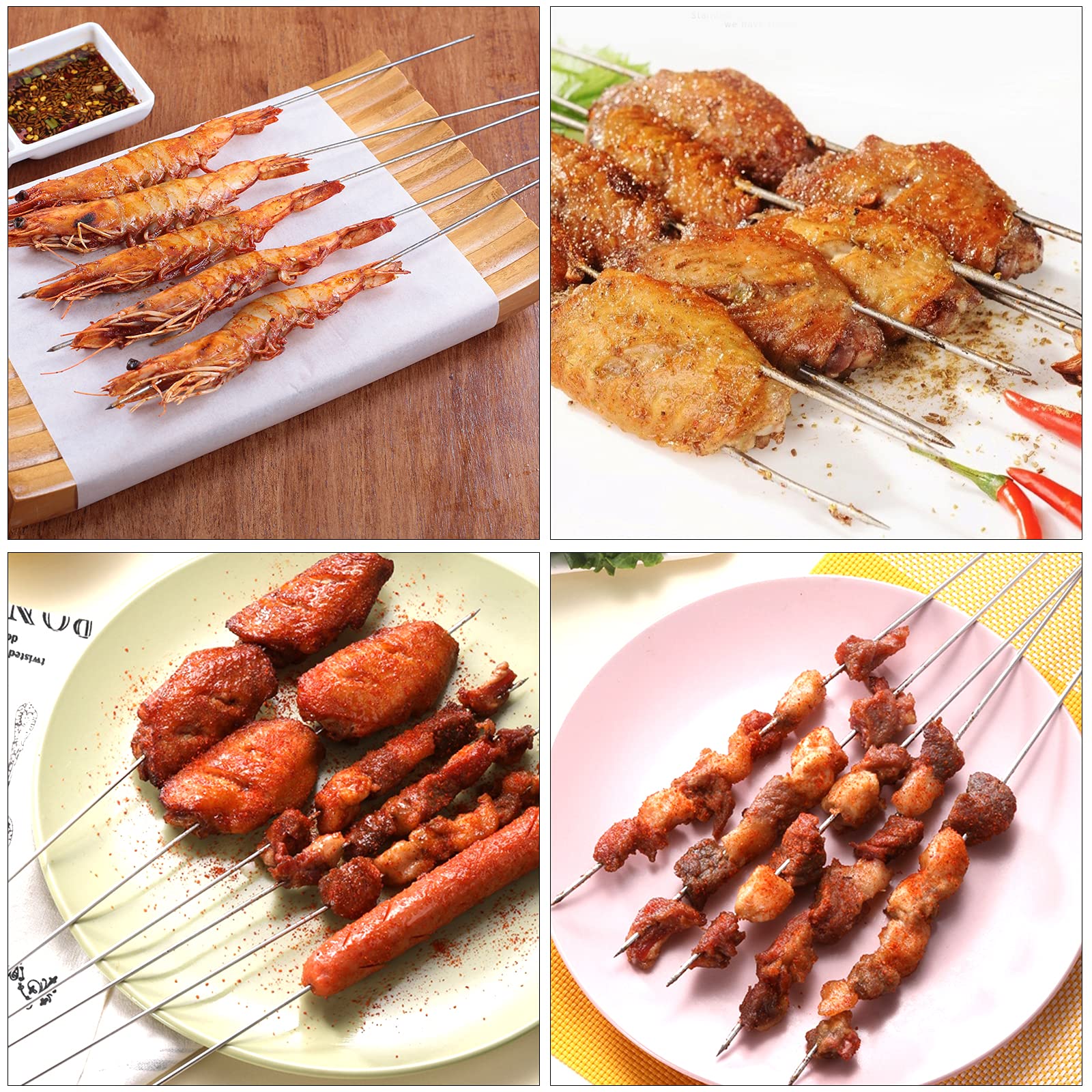 ZEAYEA 200 pinchos de barbacoa, pinchos de acero inoxidable de 34 cm para barbacoa con tubo de almacenamiento portátil para asar a la parrilla, carne de camarón, pollo y verduras al aire libre