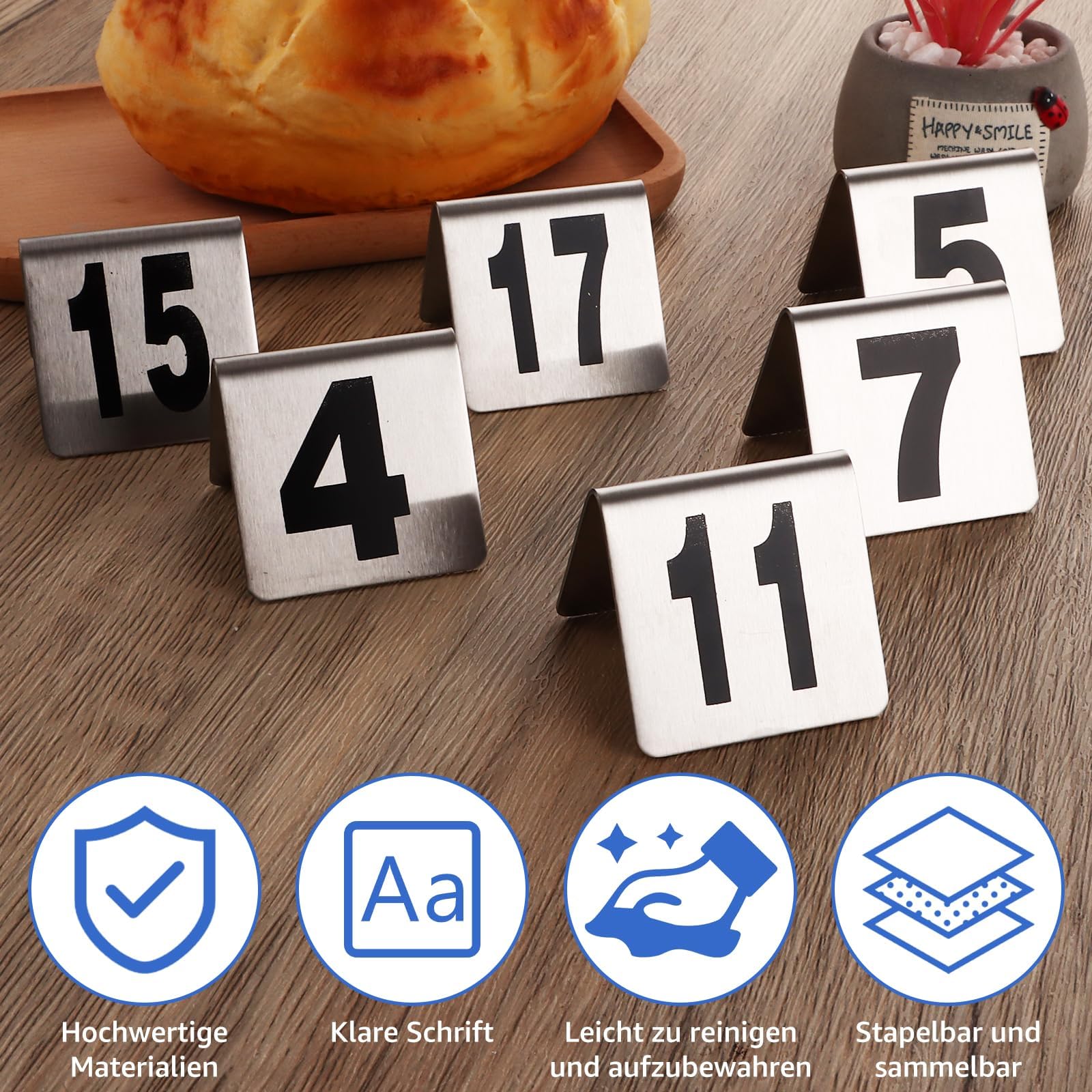 20 numeri da tavolo in acciaio inox 1-20, numeri da tavolo su entrambi i lati, numeri da tavolo 5 x 5 x 4,6 cm, in acciaio inox, per ristoranti, ricevimenti, banchetti, bar, bar