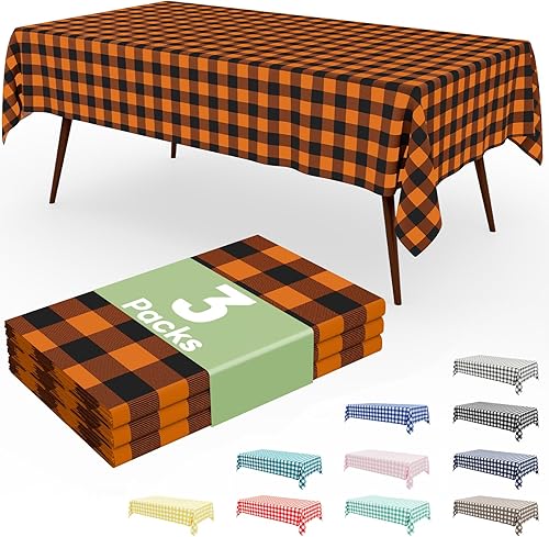 Vista 264 de Smiry Paquete de 10 Manteles Desechables de Cuadros Vichy Azules - 54" x 108" Mantel de Plástico de Servicio Pesado, Cubiertas de Mesa Impermeables