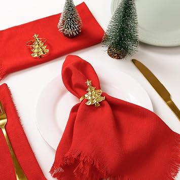 Christmas Tree Napkin Rings Set of 12, Gold Serviette Buckle Holder for Banquet, Family Gathering, Table Dinner, Wedding Decor, Napkin Ring for Christmas, Thanksgiving Day, Holiday