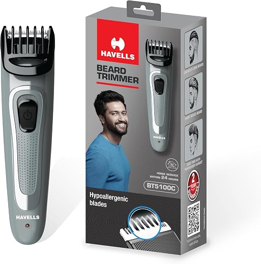 Havells Bt5100C Rechargeable Beard Trimmer with Hypoallergenic Blades; Zero Trim with 0.5 Mm Precision;Upto 17Mm Length Se...
