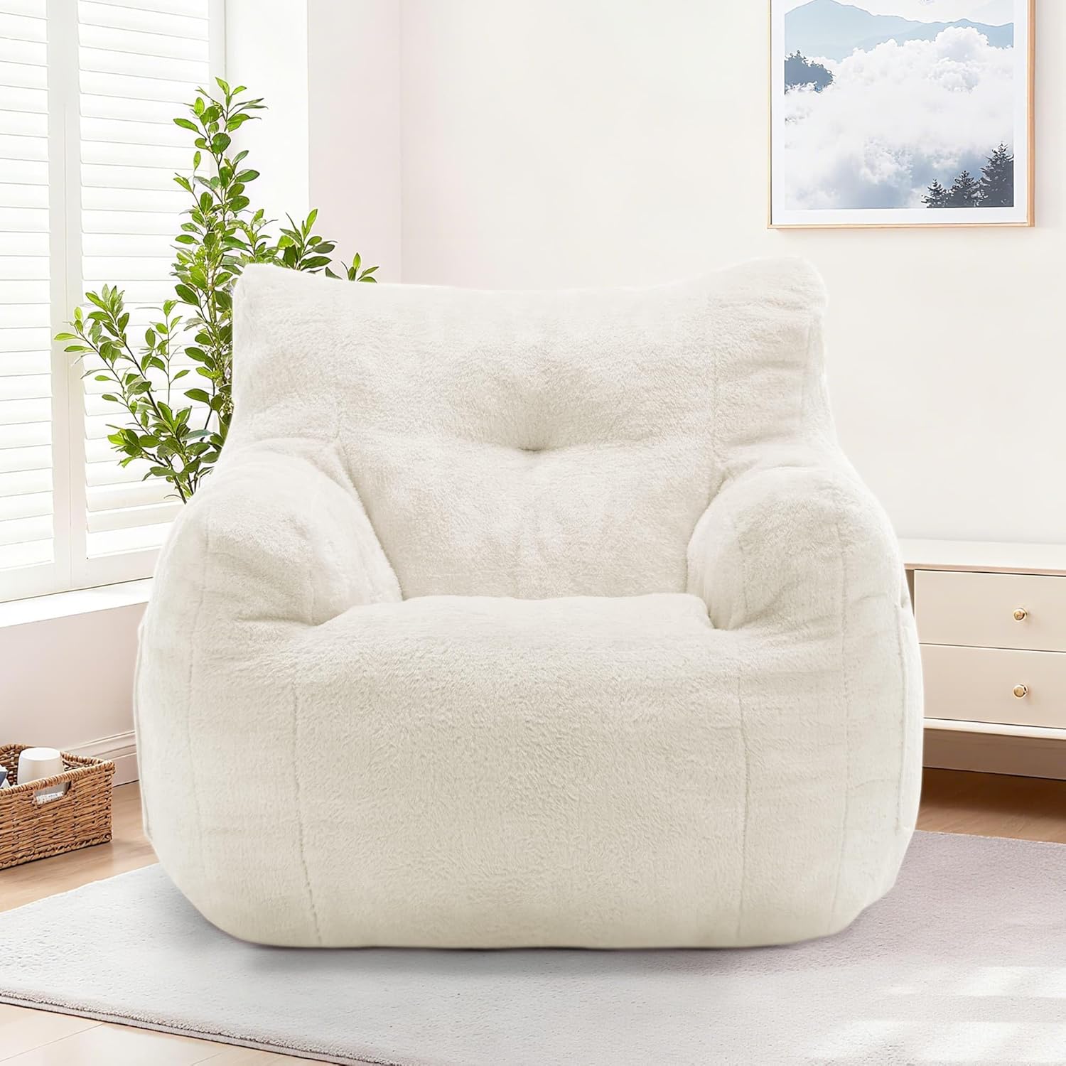 Bean Bag Chair for Adults and Kids, Small Comfy Beanbag Lounge Floor Sofa Reading Chair with Armrests, Mini Cloud Sofa for Living Room, Bedroom and Game Rooms, Plush Chair with Memory Foam