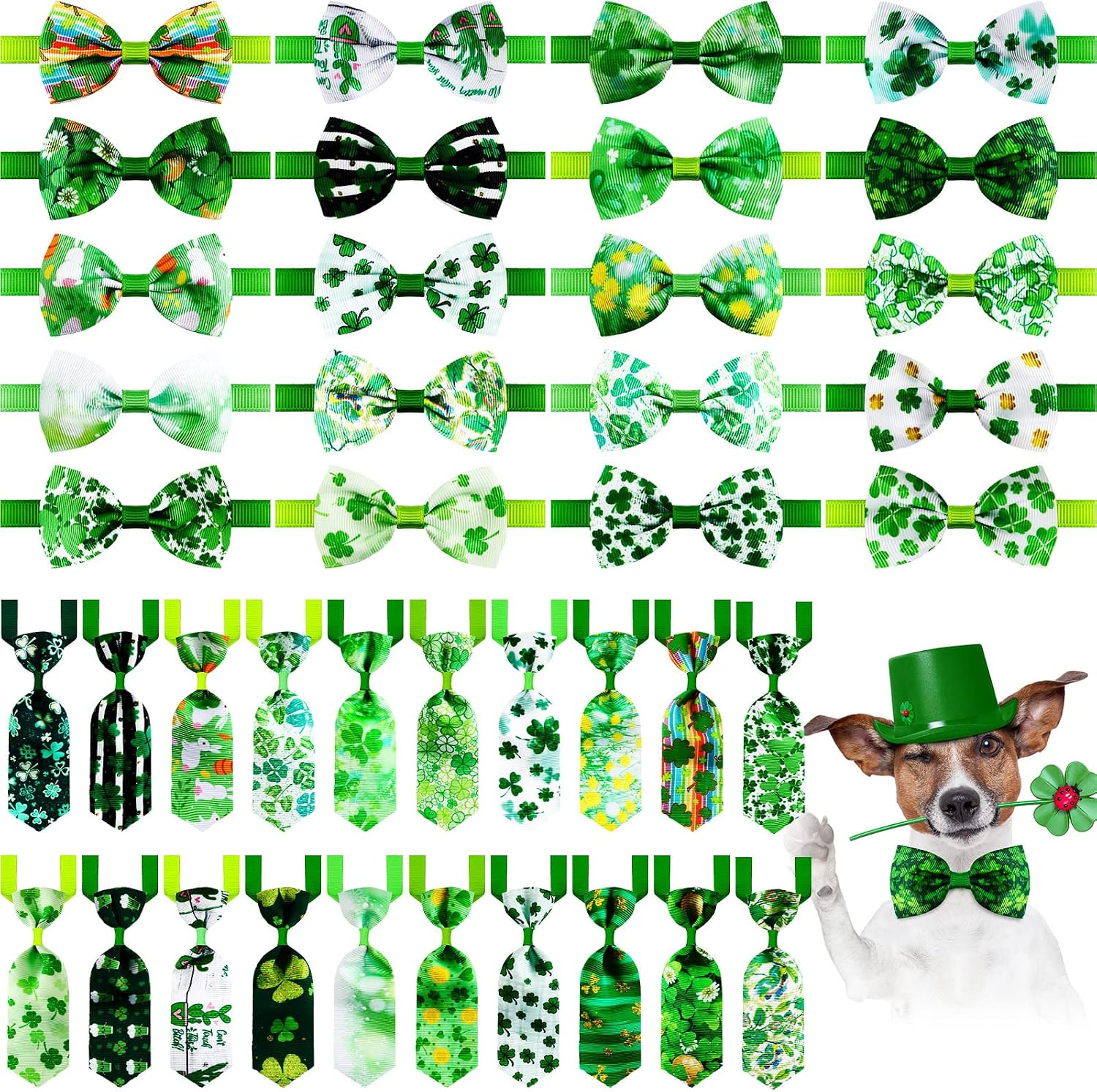 40 Pieces St. Patrick's Day PET Dog Bow Ties Cat Dog Bows Collar Adjustable Lucky Dog Necktie Accessories Supplies for Holiday PET…