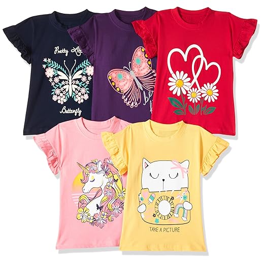 T2F Girls Cotton Printed Regular Fit T-Shirt (Pack of 5)