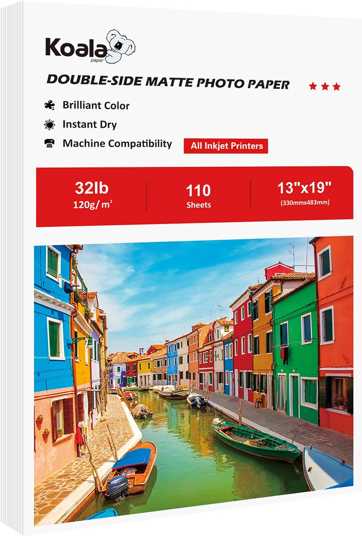 Koala Thin Presentation Paper Double-Sided Matte for Printing Photo 13X19 Inches 110 Sheets Compatible with Inkjet Printer