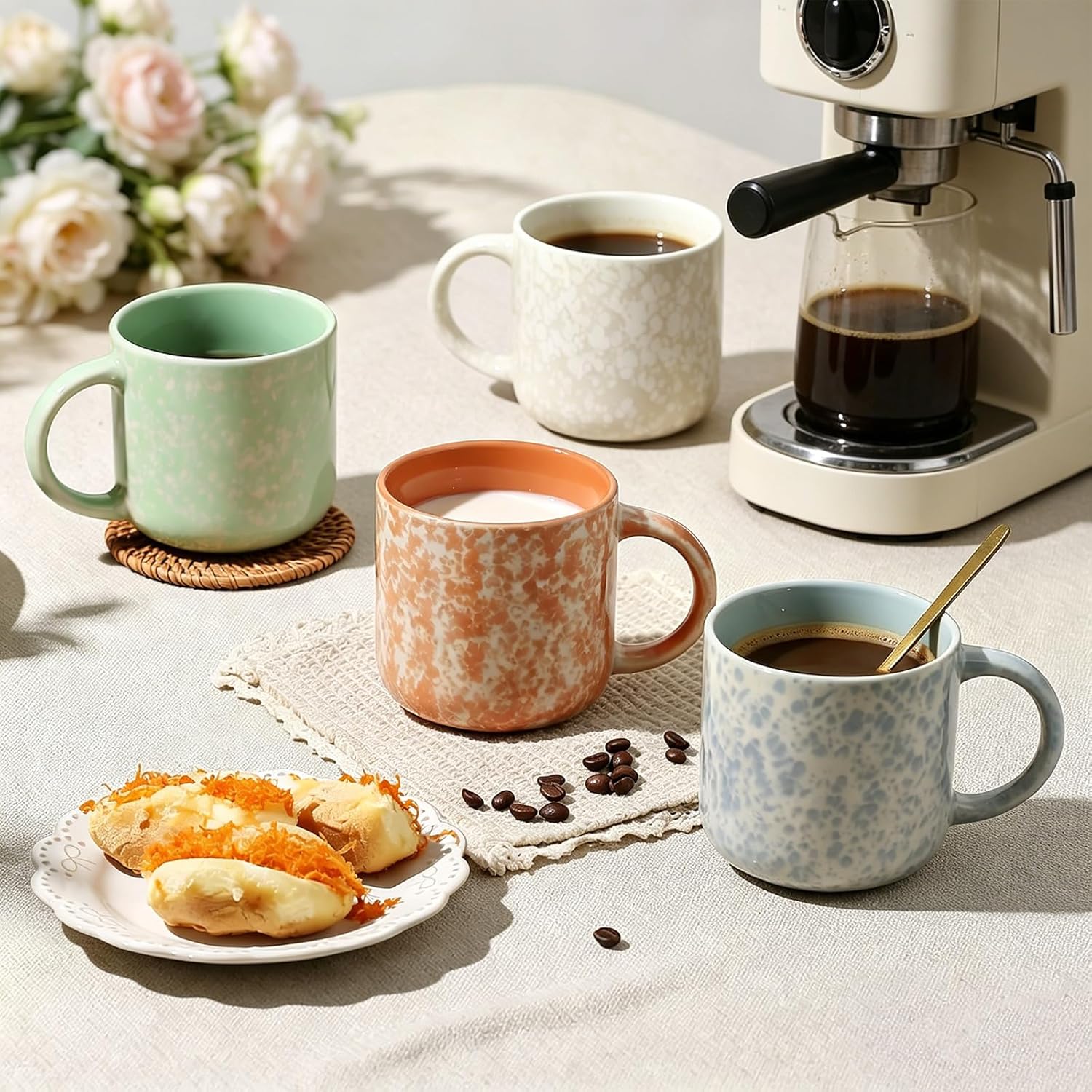 MONITO 12 OZ Coffee Mugs Set of 4, Modern Ceramic Coffee Mugs Set with handle for Tea/Latte/Cappuccino/Milk/Cocoa.