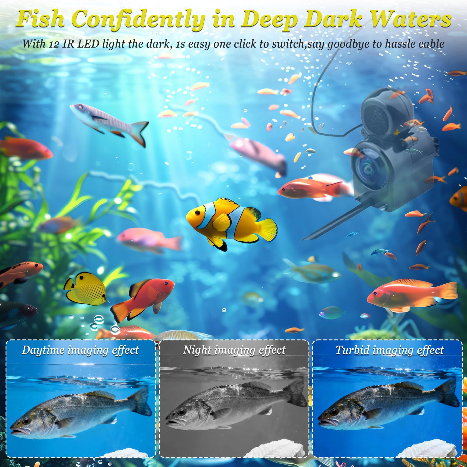 Fishfinder, Unterwasserkamera Angeln mit 220° HD Kamera, IP67 Fish Finder Kamera mit 4.3 Zoll IPS Display und 30m Kabel, Tragbarer Fishfinder für Meeresangeln Fluss Angeln Eisfischen